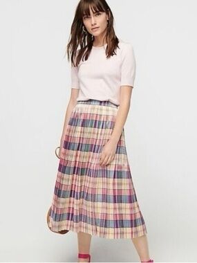 J. Crew Pleated Midi Skirt In Shimmering Plaid Women's 4